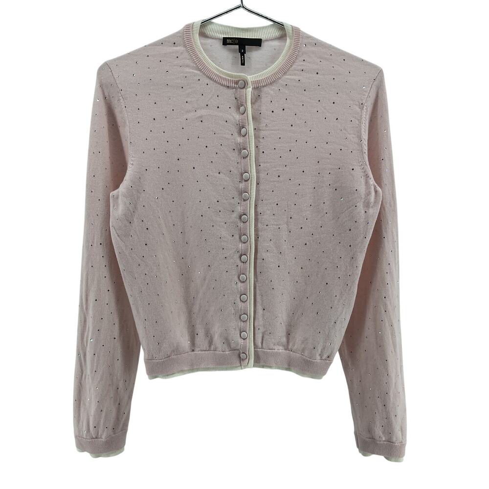 Maje Embellished Pink Rhinestone Button Front Cardigan Size M - Picture 2 of 6
